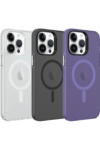 Apple Uyumlu iPhone 14 Pro Max Kılıf Zore M-safe Şarj Özellikli Buzlu Transparan C-pro Sert Kapak