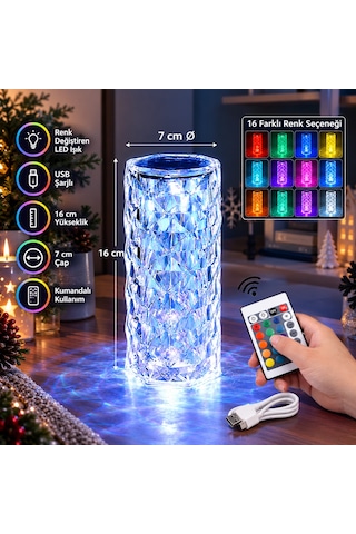 Yüksek Kalite Renkli Kristal Masa Lambası Usb Rgb Multi Colors Totch Lamp Kumandalı Yılbaşı Işığı