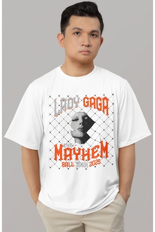 Sevbano Tasarım Lady Gaga Mayhem Şarkıcı Baskılı Unisex Oversize Tişört Beyaz
