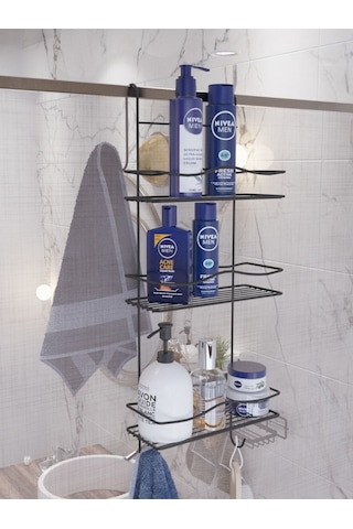 Suntel 3 Katlı Duşakabin Askısı Banyo Düzenleyici Banyo Organizer Siyah