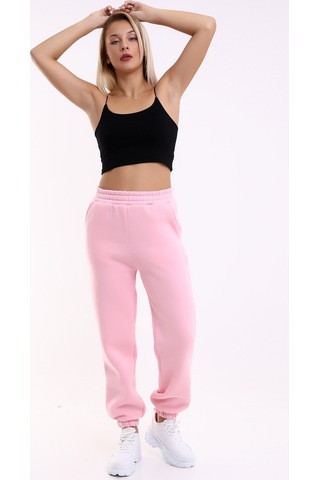 Winmoda34 Kadın Üç İplik İçi Şardonlu Polarlı Eşofman Altı Jogger Rahat Kalıp Pembe