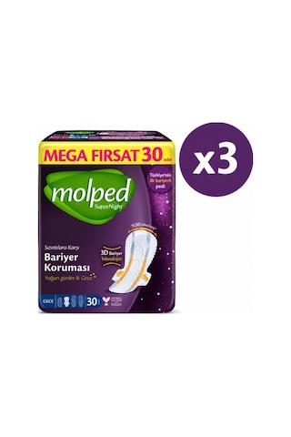 Molped Supernight Mega Hijyenik Ped Gece 30 Lu X 3 Adet PKT.MOLPED.138