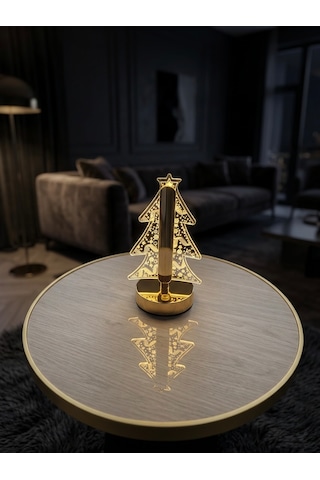 Vezza Home Şarjlı Dokunmatik Kristal Çam Ağacı Masa Lambası 3 Renk Modlu Dekoratif Gece Lambası Gold