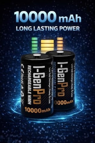 I-gen Batteries Pro Hr20 D Büyük Boy 10.000 Mah 1.2 V Ni-mh Şarj Edilebilir D Boy Pil 4'lü Paket