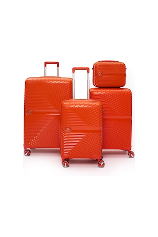 4 Lü Valiz Seti Elatae Exclusive Pro Polipropilen Kırılmaz Büyük - Orta - Kabin Boy Ve Makyaj Turuncu 5239