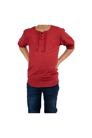 Eliş Şile Bezi Kısa Kol Şile Bezi Zımbalı Erkek Çocuk Tshirt Kırmızı 3051