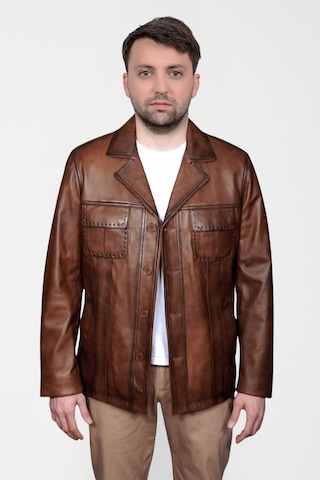 Derije Gomez Hakiki Deri Erkek Taba Punto Dikiş Detaylı Ceket-Mont