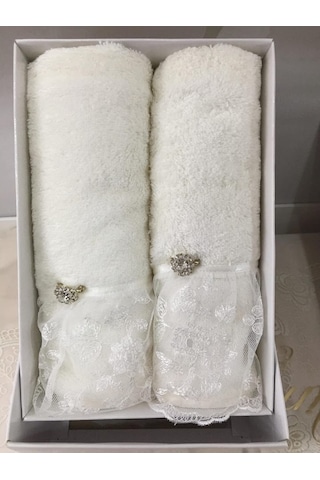 Secret House Billur Fransız Dantel Bambu Kutulu 2 Li Havlu Krem