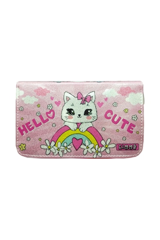Simli Işıltılı Kitty Hello Cute Kalem Kutusu Vegan Deri Kalemkutu Üç Bölmeli Kalemlik -pembe