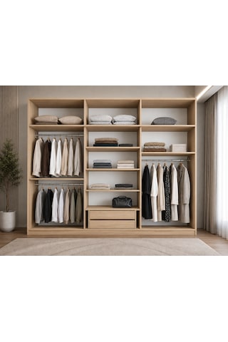 Luma Tamamı Mdf Sürgü Kapaklı Dolap Gardırop Yüklüklü Meşe 180 Cm