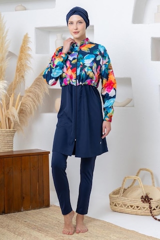 Maresiva 262407 Monroe Paraşüt Kumaş Lycra Uzun Kollu Lacivert Tam Boy Tesettür Mayo