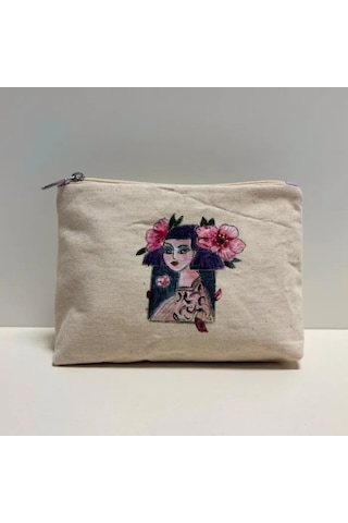 Uretti - Semiha 5931 - El Boyama Kadın Kozmetik Çantası-krem Krem