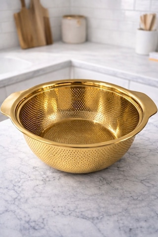 Qerhome Paslanmaz Çelik Gold Makarna Sebze Meyve Süzgeci 27 Cm Vd Gold