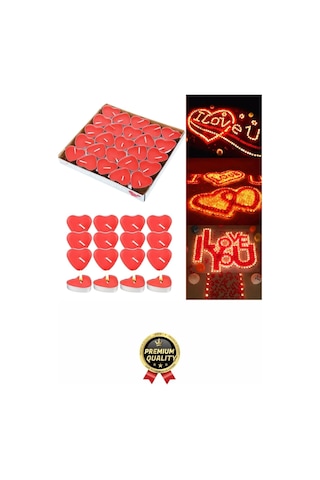 Özel Gün Sevgili Romantik 14 Şubat Dekoratif Süsleme Organizasyon Kırmızı Kalpli Tealight Mum 50adet Çok Renkli