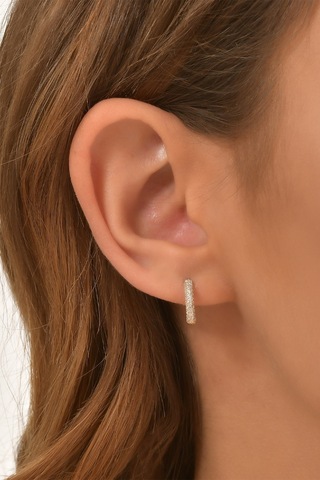 Moom Mücevherat Kadın 14 Ayar Altın Küpe Minimalist Zirkon Taşlı Modern Halka Altın Küpe 12 Mm-Mm20033