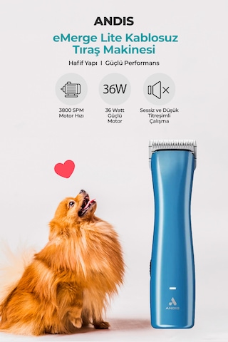 Andis Emerge Lite Şarjlı Profesyonel Kedi Köpek Tıraş Makinesi - 1,5 Mm Kesen 10 Numara Uç