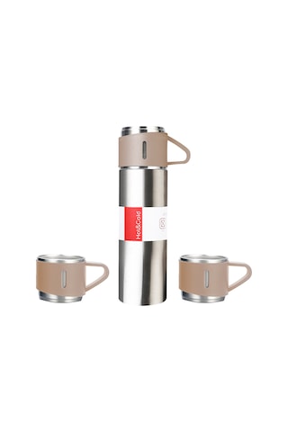 Tenfowee 500ml 304 Paslanmaz Çelik Isı Yalıtımlı Termos Seti, 3 Bardaklı, Taşınabilir, Otomobilde Kullanılabilir, Sıcak/soğuk İçeceklere Uygun Siyah