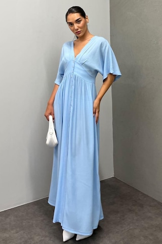 Madmext Bebe Mavisi V Yaka Düğmeli Elbise Mg2339 Bebe Mavisi