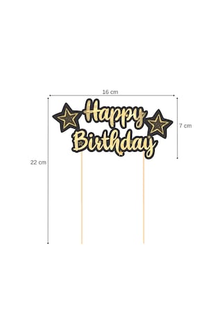 Siyah Altın Yıldız Temalı Happy Birthday Kaligrafi Pasta Üstü Süs Tüm Yaşlar