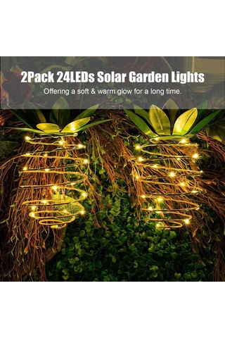 Wezone 2'li Paket Ananas Şekilli 24 Led Güneş Enerjili Bahçe Aydınlatma Lambası - Su Geçirmez