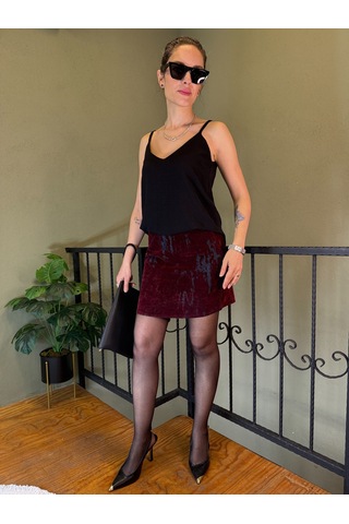 Ali Butik Bordo Flok Baskılı Mini Etek Ali Butik Bordo Flok Baskılı Mini Etek