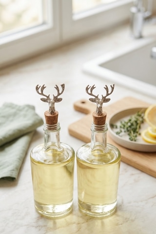 Gümüş Lüks Metal Geyik Başlı Mantar Tıpa 2'li Set - Şişe Tıpası Yağdanlık Ve Sunum Aksesuarı