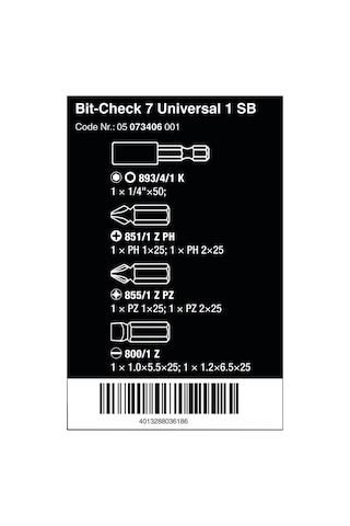 Wera Uç Çeşitleri, Bit-check 7 Universal 1 Sb, 7 Parça, Wera 0507