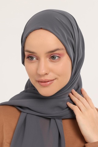 Hazır Pratik Lüks Geçmeli Lastikli Boneli Şifon Şal Füme