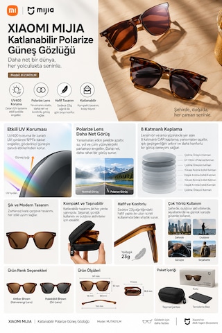 Mijia Katlanabilir Polarize Güneş Gözlüğü Uv400 8 Katmanlı Oar Kaplama Tac Lens Tr90 Amber Kahverengi Unisex Mjta01lm