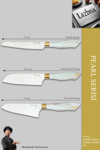 Pearl Serisi Serisi Mutfak Bıçak Et Sebze 3 Lü Şef Bıçağı Mft-123