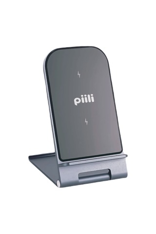 Piili Apple iPhone Uyumlu Aliminyum Kablosuz Şarj Standı Beyaz