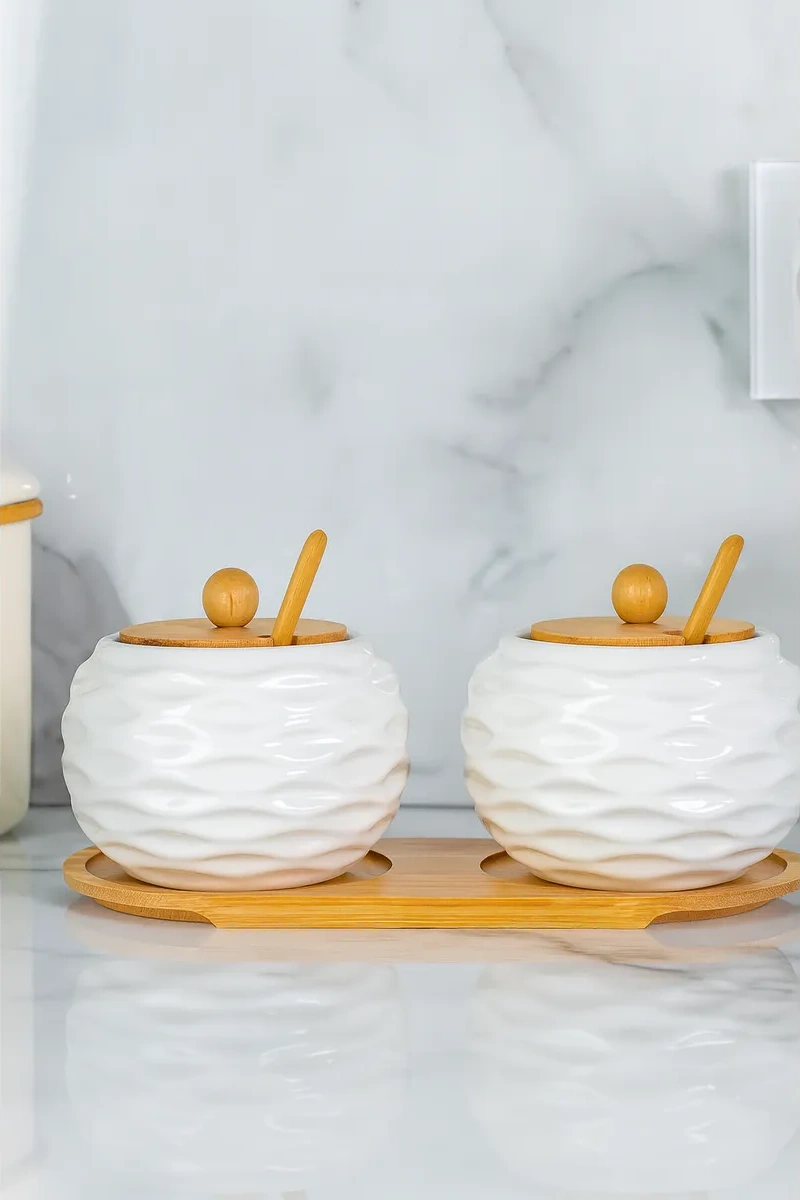 Keep Master Kapaklı Ve Kaşıklı Şekerlik Seti - Şeker Ve Tuz İçin 145729466 Beyaz