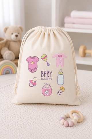 Lexroo Baby Elements Baskılı Ham Bez Büzgülü Bebek Torbası 30x40 Cm 2'li Set Çok Renkli