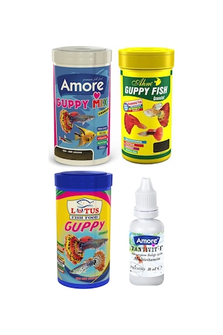 Amore + Ahm + Lotus Guppy Ganulat 3x250ml Akvaryum Balık Yemi