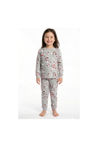 Zuzunga Unisex Yılbaşı Temalı Cute Kardan Adam Desenli Çocuk Pijama Takımı Gri