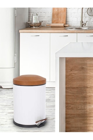 Foreca Ahşap Vintage Çöp Kovası Çizgili Beyaz 12 Lt