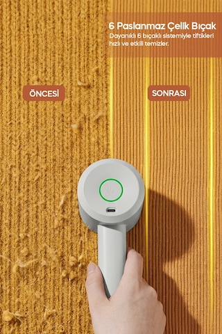Sinbo Ss-4076 Şarjlı Tiftik Temizleyici Beyaz 6 Paslanmaz Çelik Bıçaklı, Type-c Şarjlı, Yapışkanlı Roller Başlıklı Beyaz