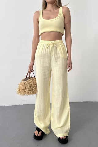 Jee Lee Kadın Beli Ayarlanabilir Çift Cepli Bol Paça Pantolon Sarı - 26y 4010 Sarı
