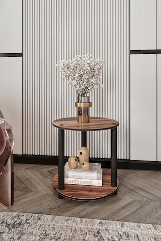 2 Katlı Dekoratif Yuvarlak Kitaplık Ceviz Ceviz