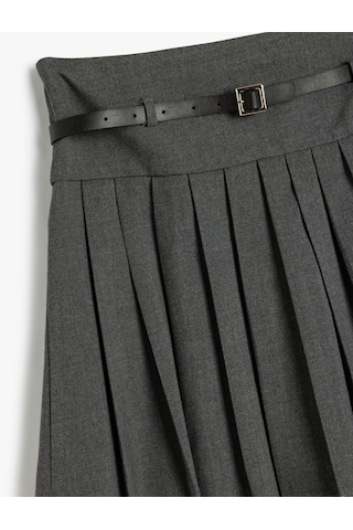 Koton Pileli Etek Kemer Detaylı Viskon Karışımlı Gri 5wkg70030aw Gri