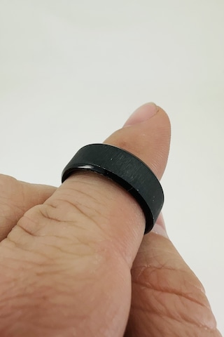 Takı Dükkanı 8mm Köşeli Fırçalanmış Mat Düz Kadın Erkek Çelik Alyans Yüzük Cl48 Siyah