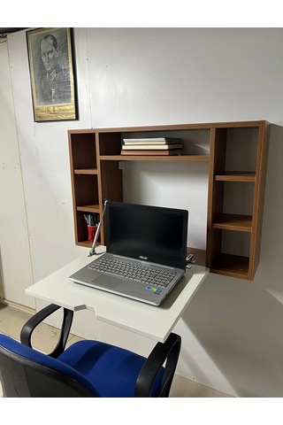 Duvara Monte Kitap-leptop Çalışma Masası Teak