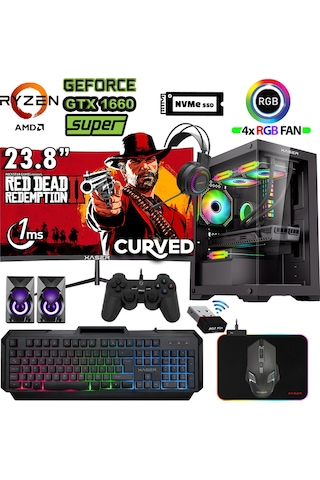 Xaser Blood X140 R7-5700X 32 GB 1 TB M.2 SSD 6 GB GTX1660 23.8" Free Dos Masaüstü Oyuncu Bilgisayarı
