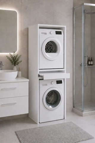 Çamaşır Makinası Dolabı Kurutma Makinası Dolabı 2 Kapaklı 190x67x67 Beyaz