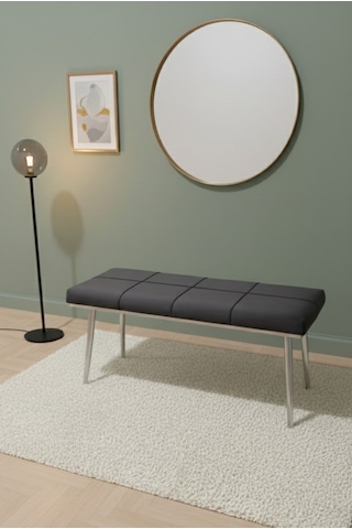 Özcan Metal Krom Bench Mutfak Salon Antre Yatak Odası Puf Bank Antrasitgri