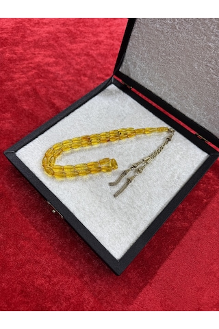 Damla Kehribar Gümüş Kozalı 13 Gram Tesbih Kaya Damla