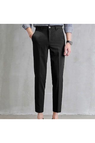 Sones Erkek İnce Siyah Takım Pantolonu Rahat Düz Paça Dokuz Dakika Pantolon Siyah