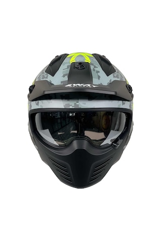 Sway X2 Tokyo Trooper Modüler Full Face Çene Sökülebilen Motosiklet Kaskı Xl Beden Gri Sarı Gri - Sarı