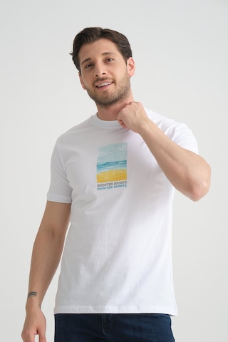 Shooter Sportwear Shooter Erkek T-shirt %100 Pamuk Minimalist Tasarım Regular Kalıp Baskılı Beyaz