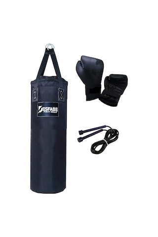 Desfabe PDS 80x25Cm Kolonlu Kum Torba+Eldiven+Atlama İpi Siyah